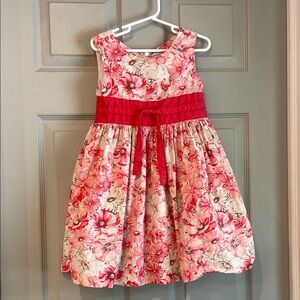 Polly & Friends Girls 5 Floral Pink Belted Lined Crinoline Tulle Summer Dress